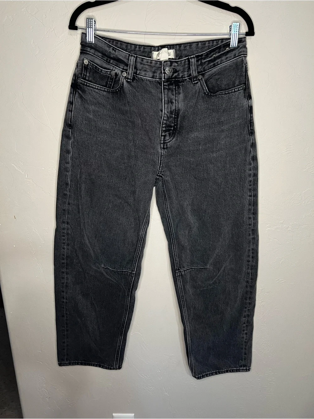 Madewell The Darted Barrel Leg Olenda Washed Black Button Fly Denim Jeans - Picture 2 of 11